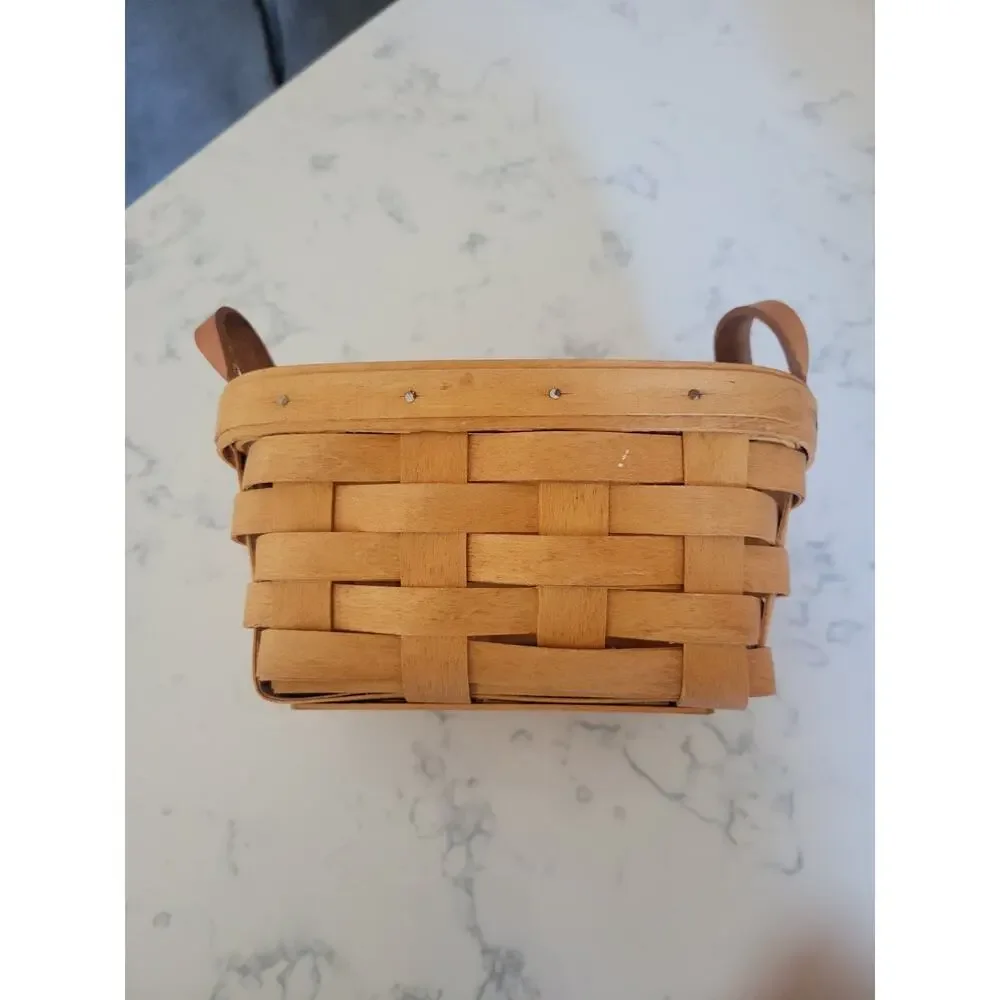 Authentic VTG Longaberger '95 Wood Split Basket Leather Handles Signed